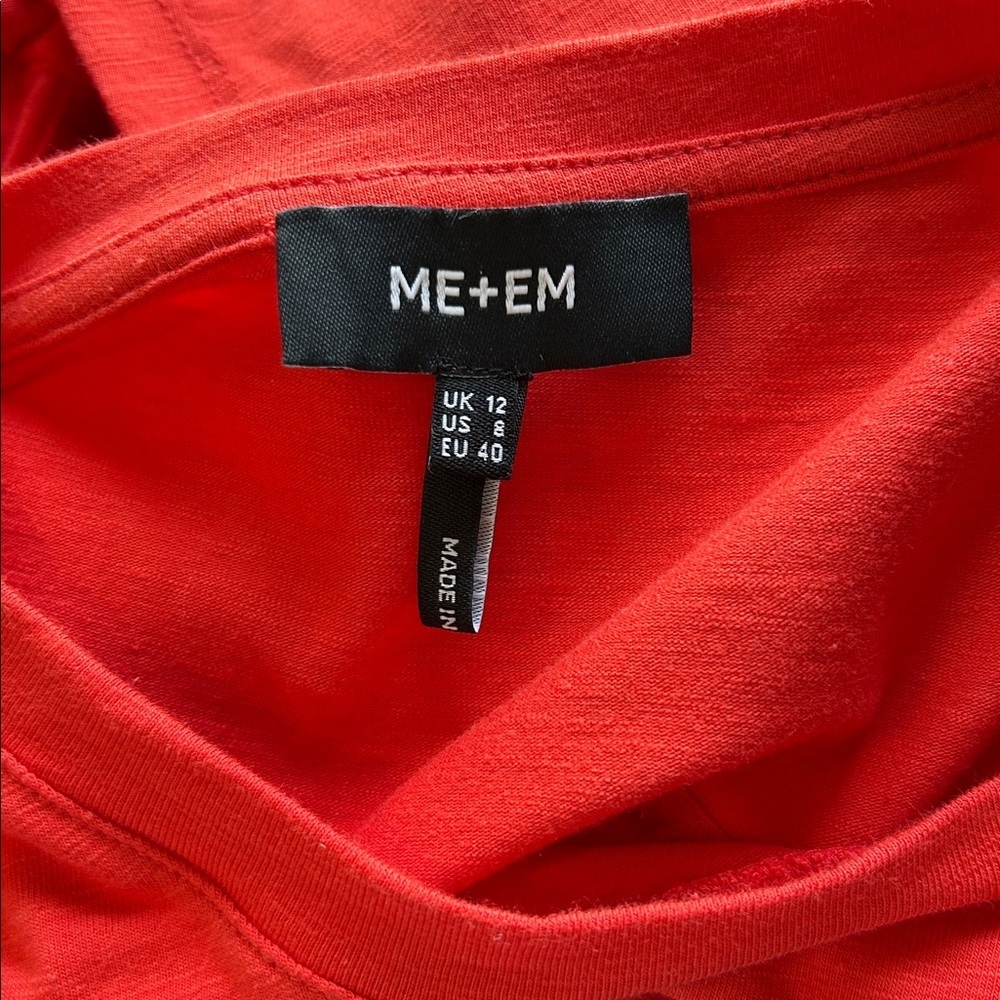 ME+EM Red Cut Out Back Midi Dress Organic Cotton Pockets Tie Back Sz 8 - Picture 12 of 16